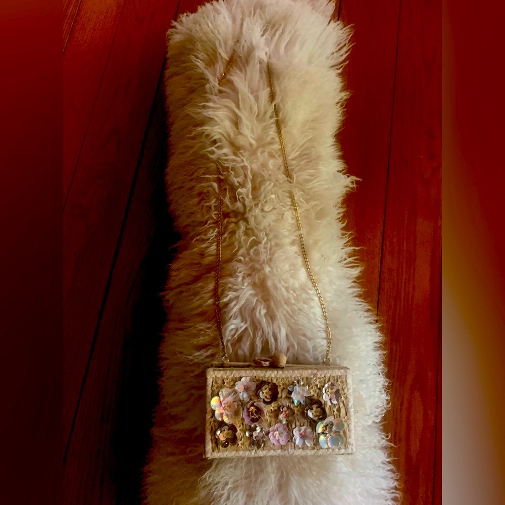Vintage Floral shell Embellished Clutch with Chain